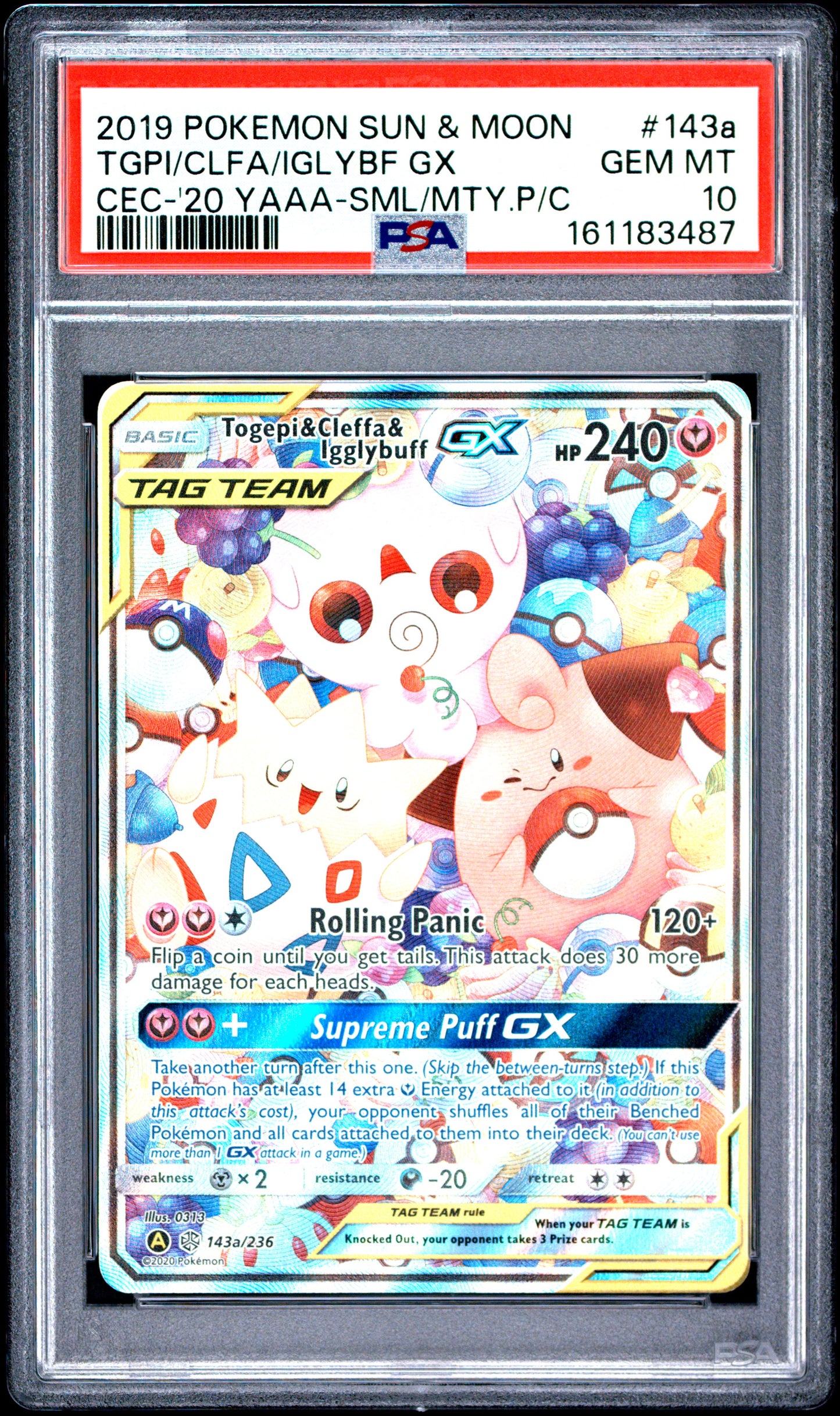 PSA 10 - Togepi Cleffa Igglybuff GX 143a/236 SM Cosmic Eclipse x487 - Pokemon