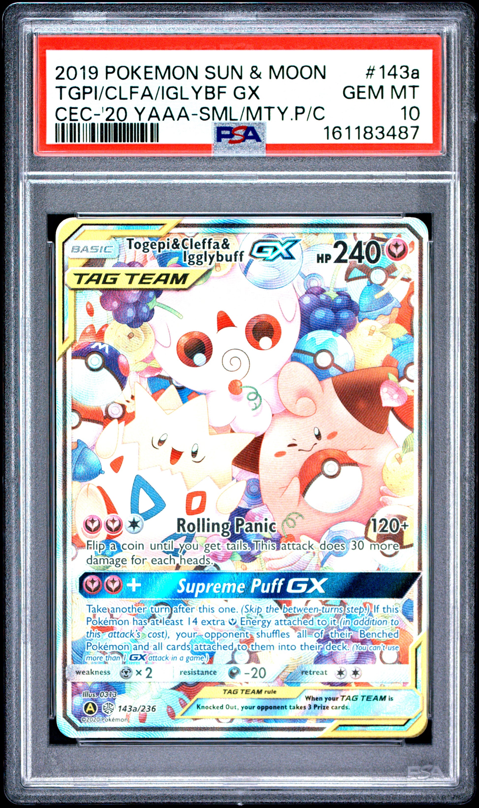 PSA 10 - Togepi Cleffa Igglybuff GX 143a/236 SM Cosmic Eclipse x487 - Pokemon