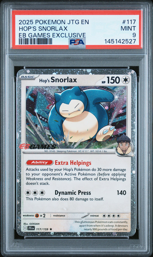 PSA 9 - Hop's Snorlax Cosmos Holo 117/159 SV EB Games Exclusive x527 - Pokemon