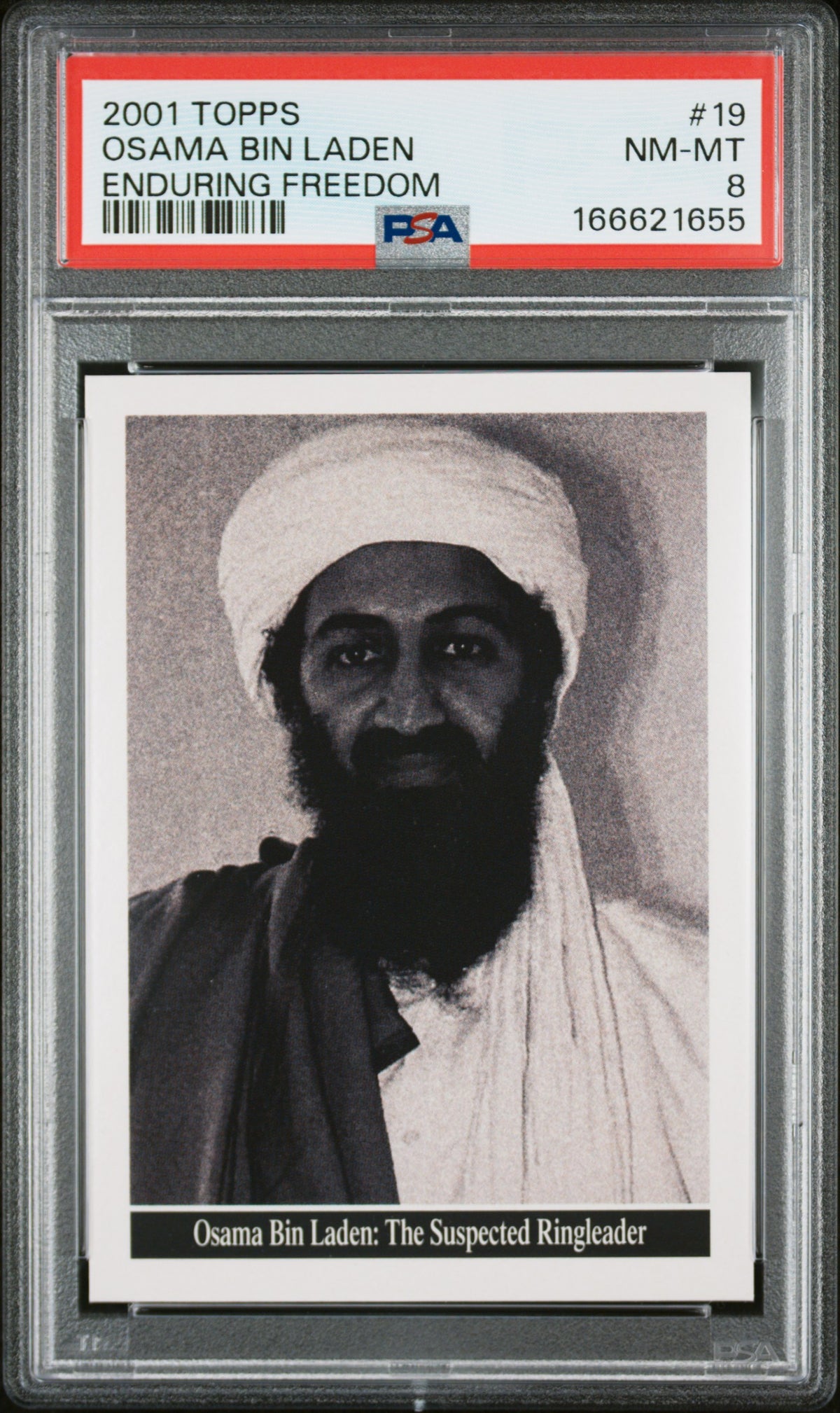 PSA 8 - Osama Bin Laden #19 2001 TOPPS Enduring Freedom x655 [JEC]