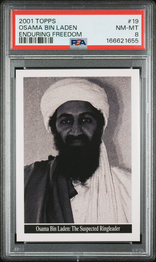 PSA 8 - Osama Bin Laden #19 2001 TOPPS Enduring Freedom x655 [JEC]