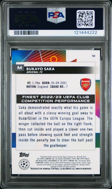 PSA 6 - Bukayo Saka Finest Sky Blue Ref 075/275 23-24 - Football