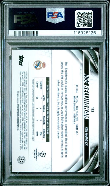 PSA 8 - Bellingham Topps Chroms Aqua Wave /199 23-24 - Football