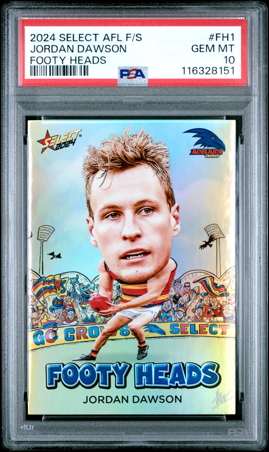PSA 10 - Jordan Dawson (Adelaide) #FH01 2024 SELECT Footy Heads - AFL