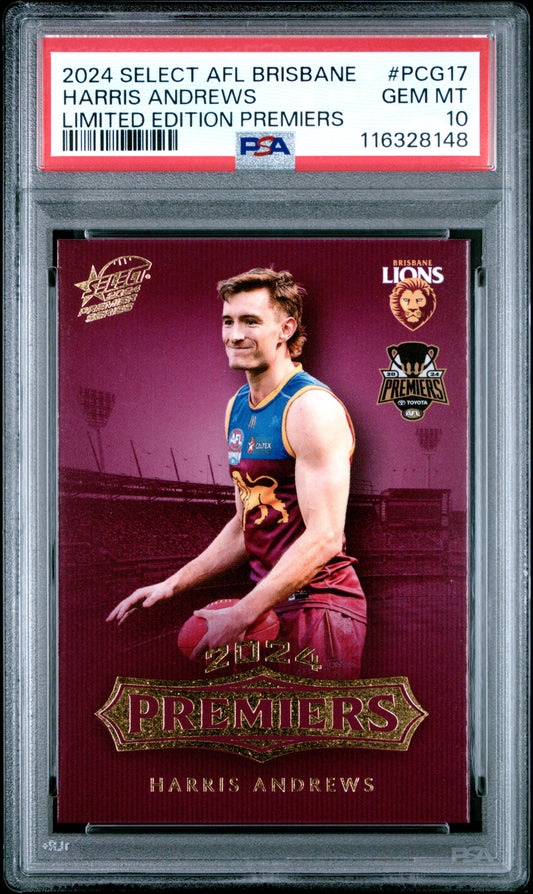 PSA 10 - Harris Andrews (Brisbane) #PCG17 2024 SELECT Premier Series - AFL