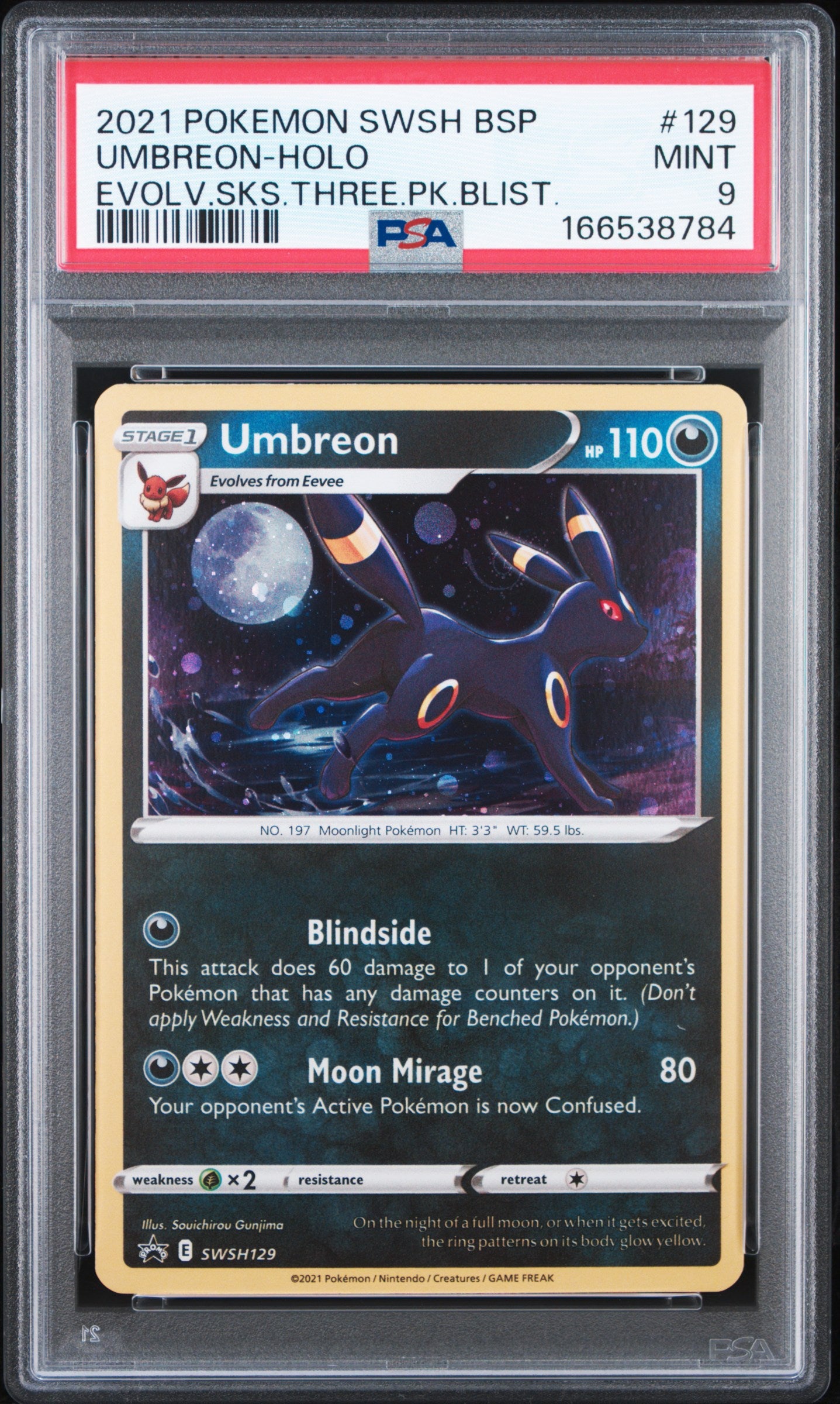 PSA 9 - Umbreon Holo SWSH129 Evolving Skies 3-Pack Blister Promo x784 - Pokemon
