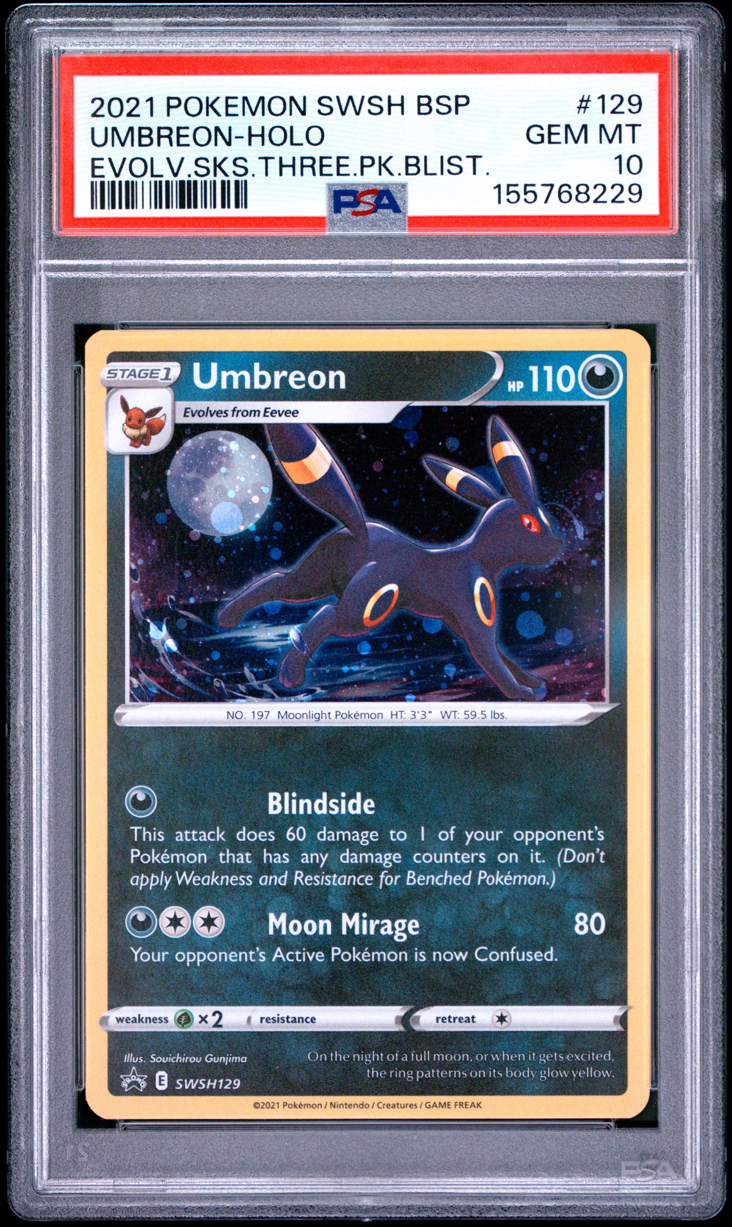 PSA 10 - Umbreon Holo SWSH129 Evolving Skies Three Pack Blister x229 - Pokemon