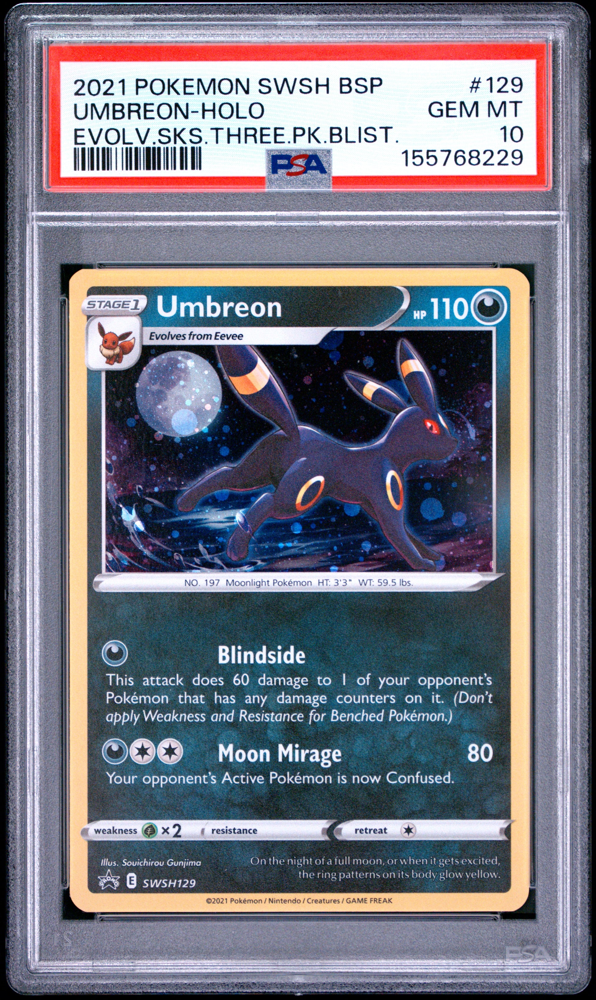 PSA 10 - Umbreon Holo SWSH129 Evolving Skies Three Pack Blister x229 - Pokemon