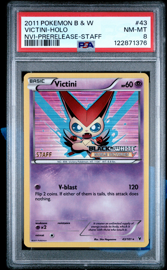 PSA 8 - Victini Holo 43/101 *STAFF* B&W Noble Victories Pre-Release - Pokemon