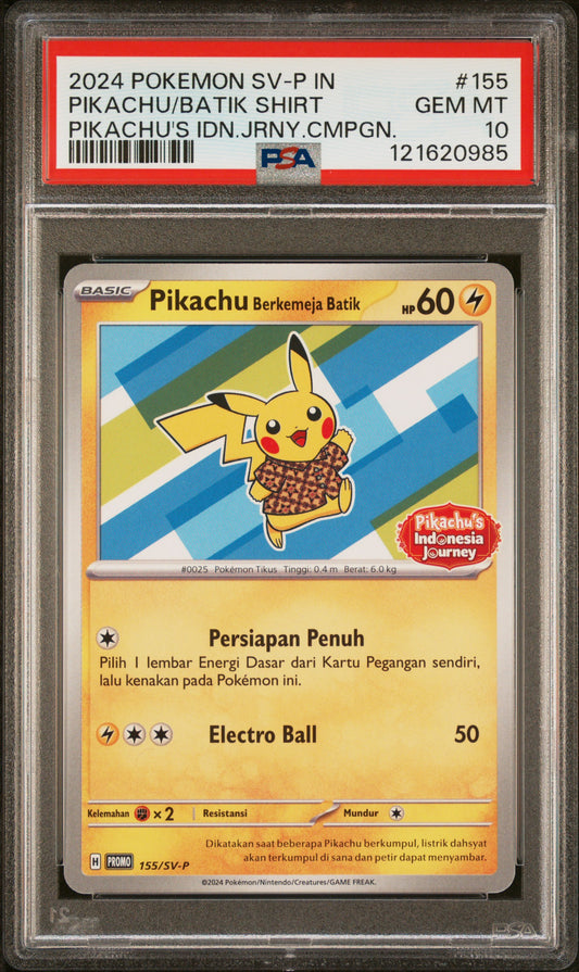 PSA 10 - Pikachu Berkemeja Batik 155/SV-P Indonesian Journey - Pokemon