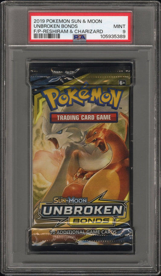 PSA 9 - Sun & Moon Unbroken Bonds (Charizard & Reshiram) Foil Pack - Pokemon