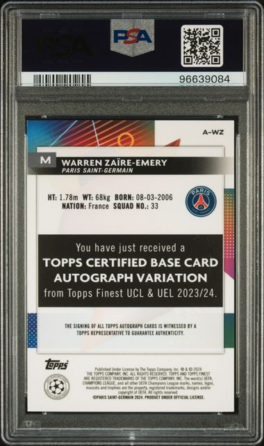 PSA 8 - Zaire-Emery 66/99 2023-24 Finest Neon Green #AWZ - Football