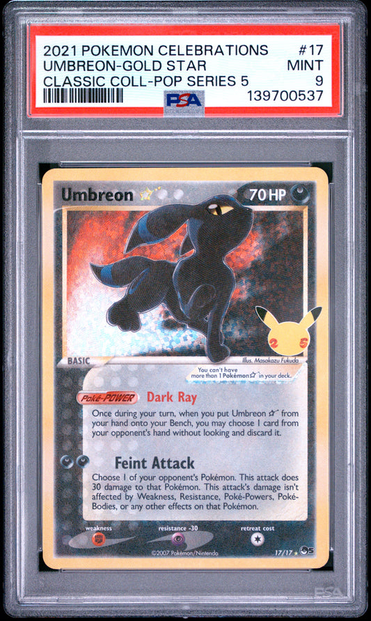 PSA 9 - Umbreon Gold Star 17/17 SWSH Celebrations Classic Coll x537 - Pokemon