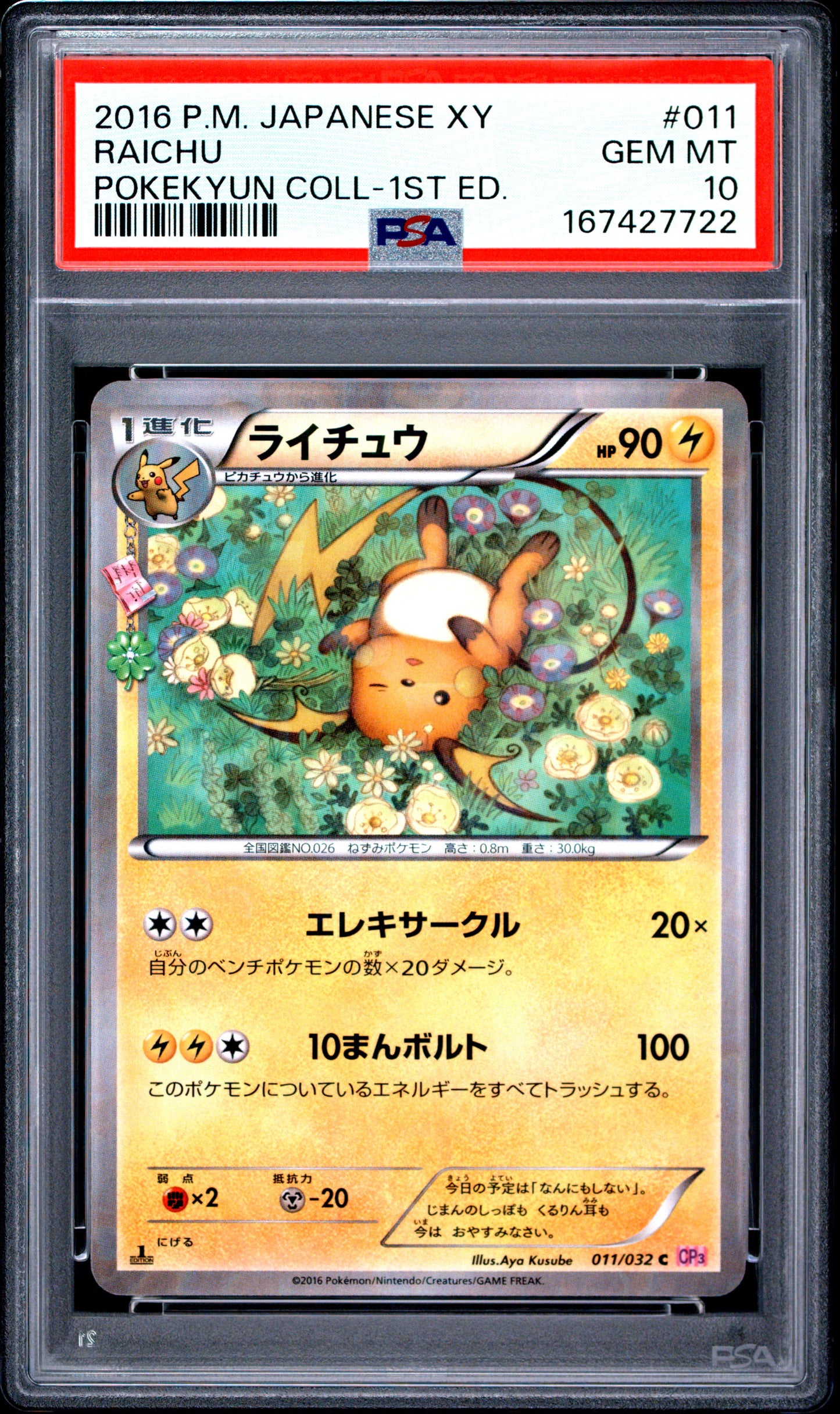 PSA 10 - Raichu 011/032 XY CP6 Pokekyun Collection 1st Ed x722 - Pokemon