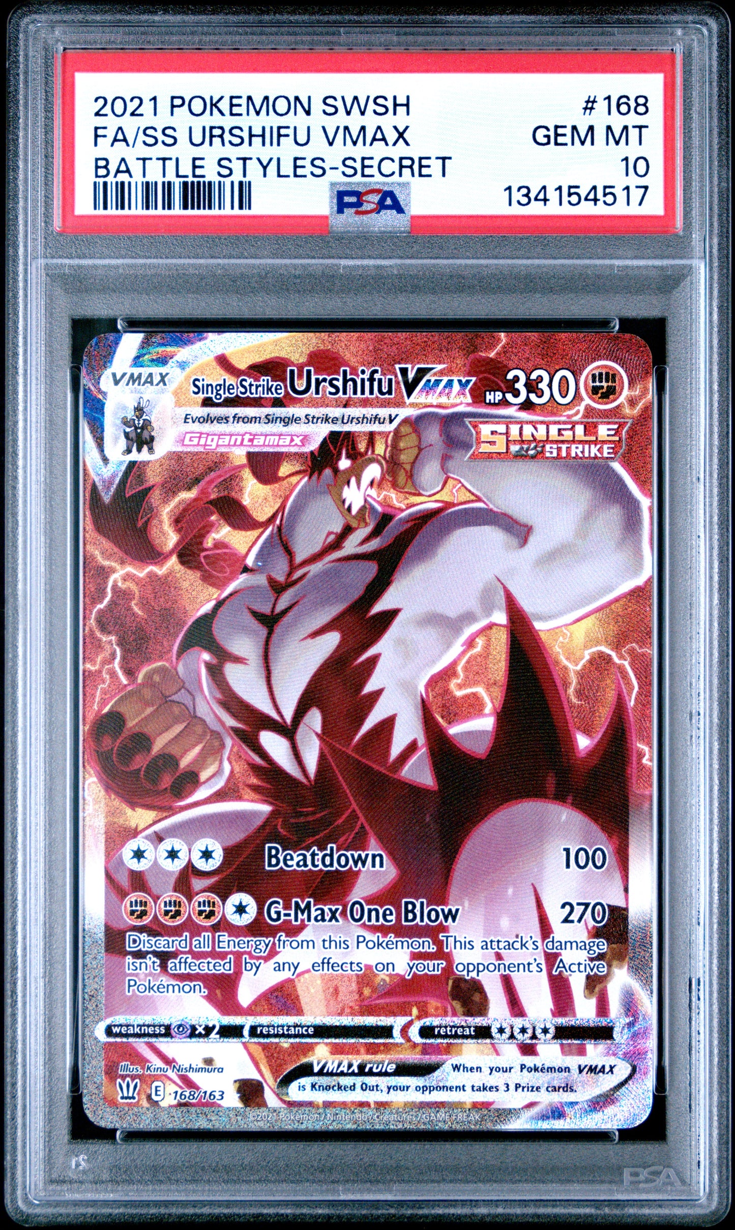 PSA 10 - Single Strike Urshifu VMAX 168/163 SWSH Battle Styles - Pokemon