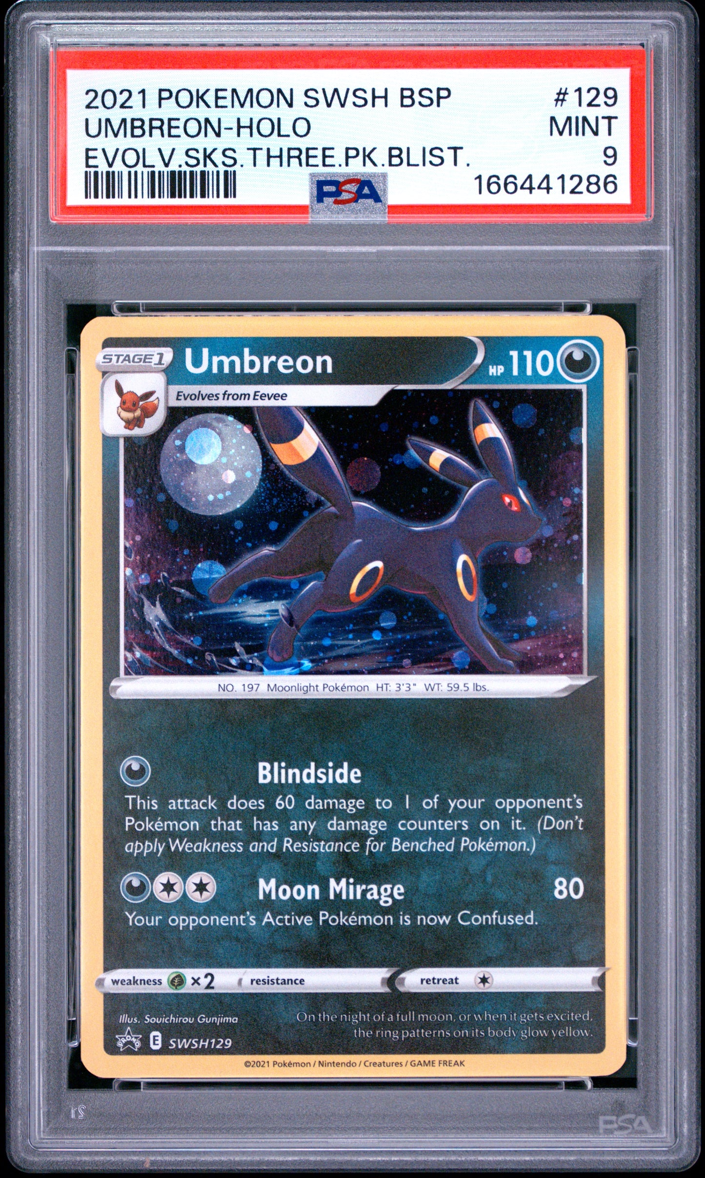 PSA 9 - Umbreon Holo SWSH129 Evolving Skies 3-Pack Blister Promo x286 - Pokemon