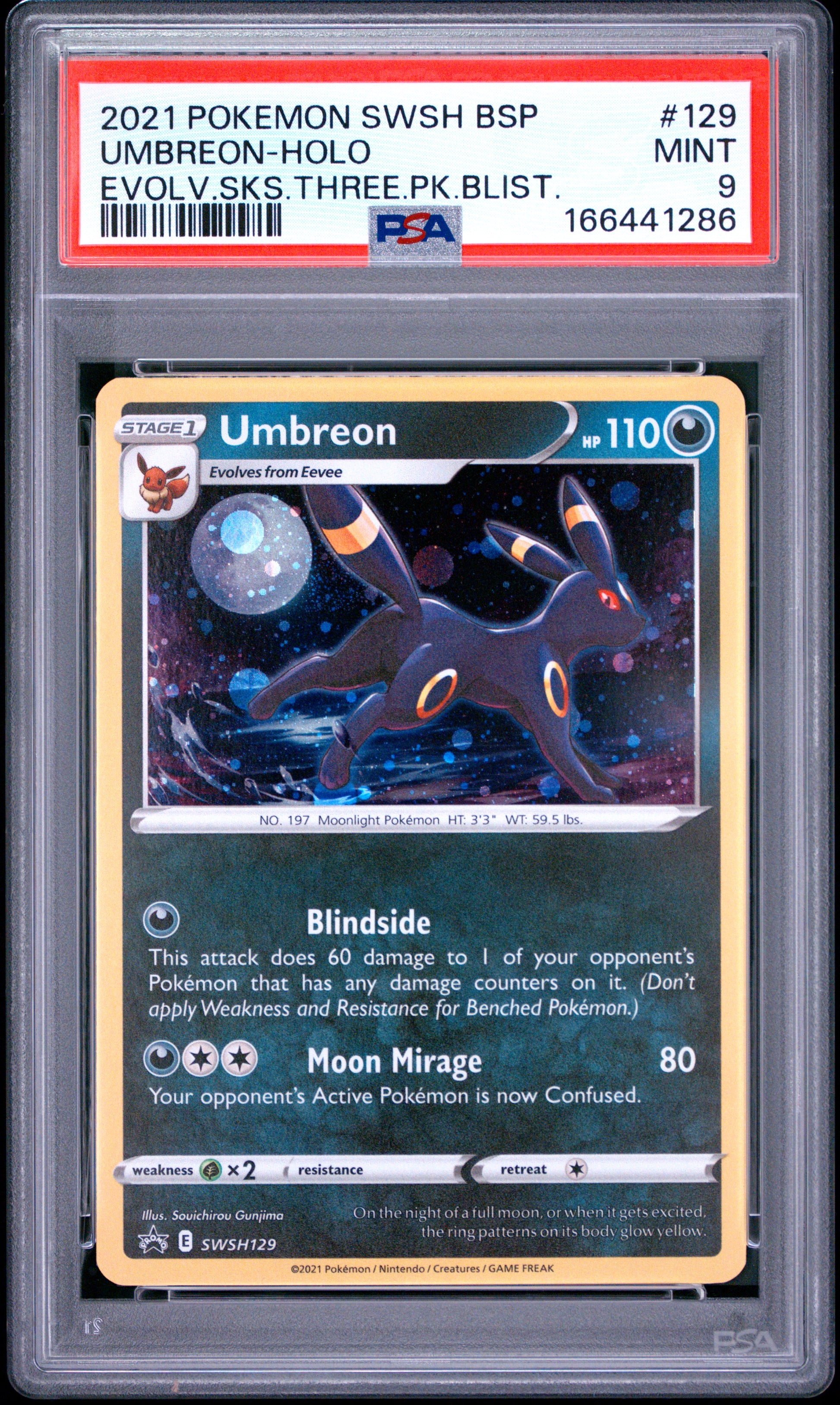 PSA 9 - Umbreon Holo SWSH129 Evolving Skies 3-Pack Blister Promo x286 - Pokemon