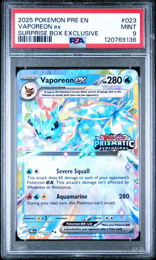 PSA 9 - Vaporeon ex 023/131 SV Prismatic Evolutions Surprise Box Promo - Pokemon
