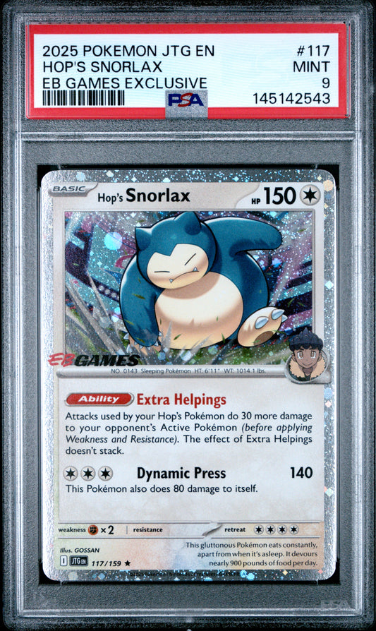 PSA 9 - Hop's Snorlax Cosmos Holo 117/159 SV EB Games Exclusive x543 - Pokemon