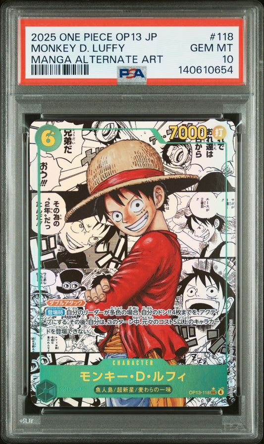 PSA 10 - Monkey D. Luffy OP13-118 SEC Manga Alternate Art Japanese - One Piece