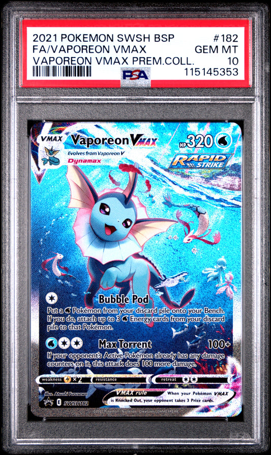 PSA 10 - Vaporeon VMAX SWSH182 Premium Collection Promo - Pokemon