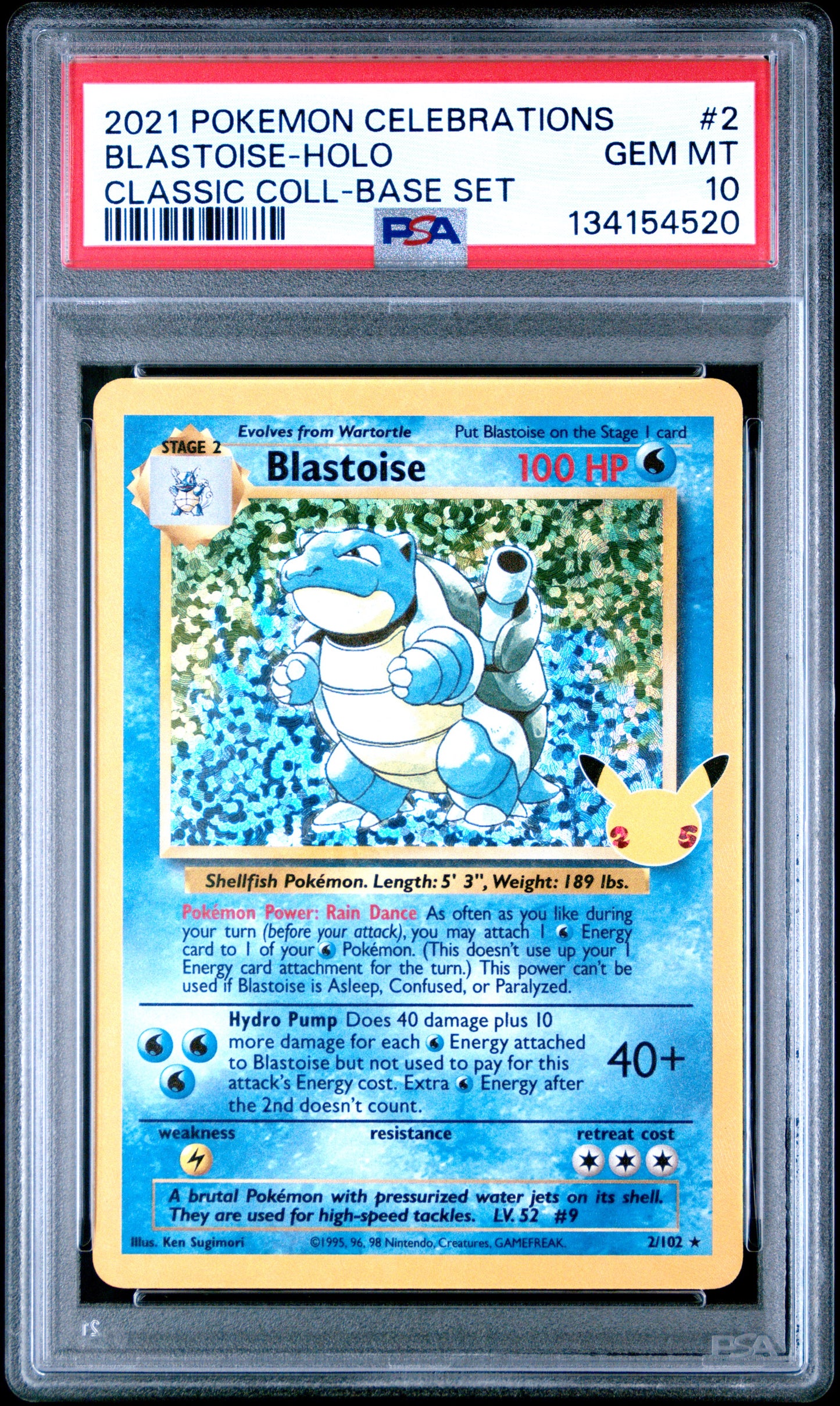 PSA 10 - Blastoise Holo 2/102 SWSH Celebrations Classic Collection - Pokemon