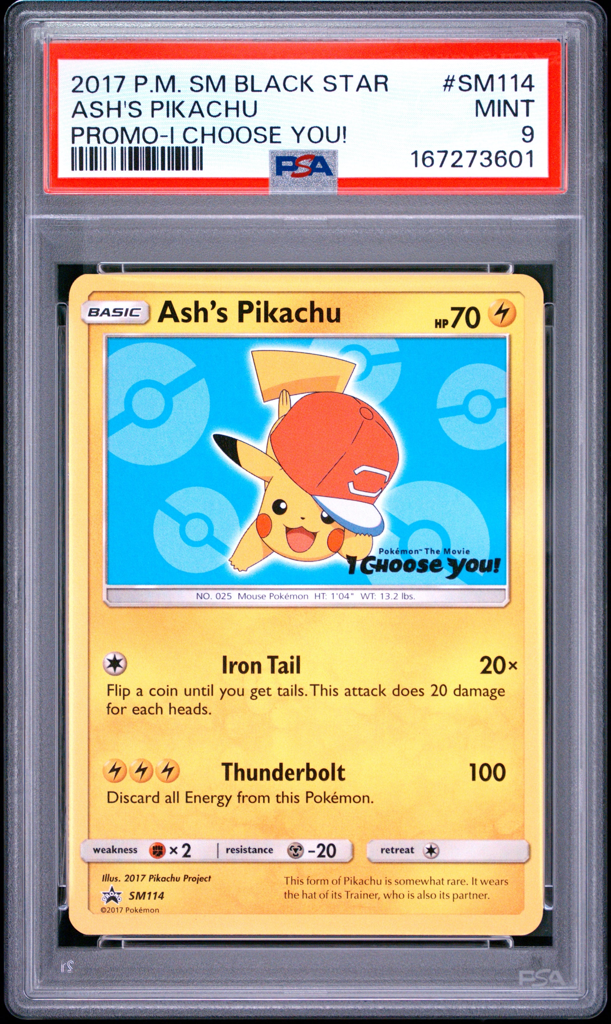 PSA 9 - Ash's Pikachu SM114 I Choose You! Promo x601 - Pokemon