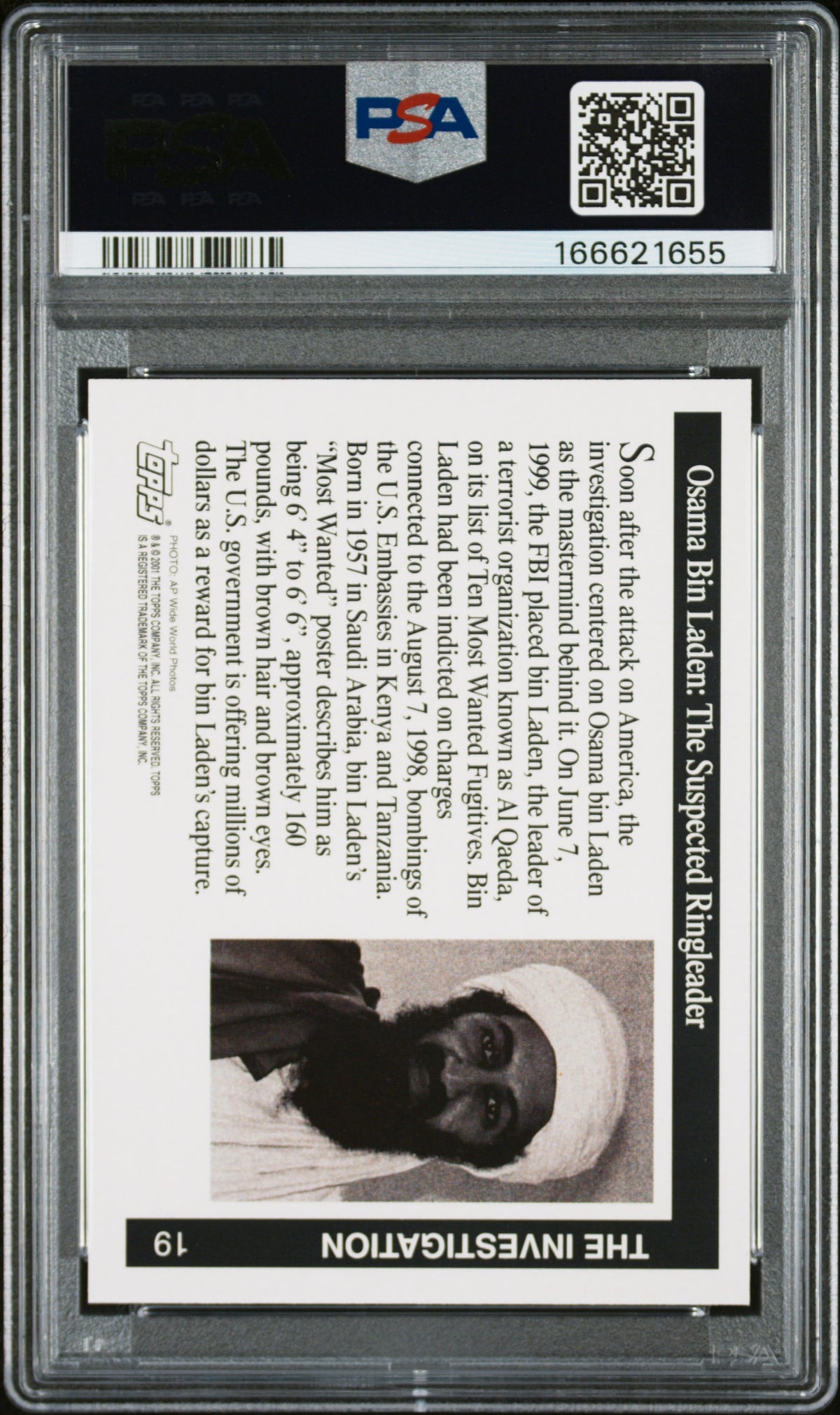 PSA 8 - Osama Bin Laden #19 2001 TOPPS Enduring Freedom x655 [JEC]