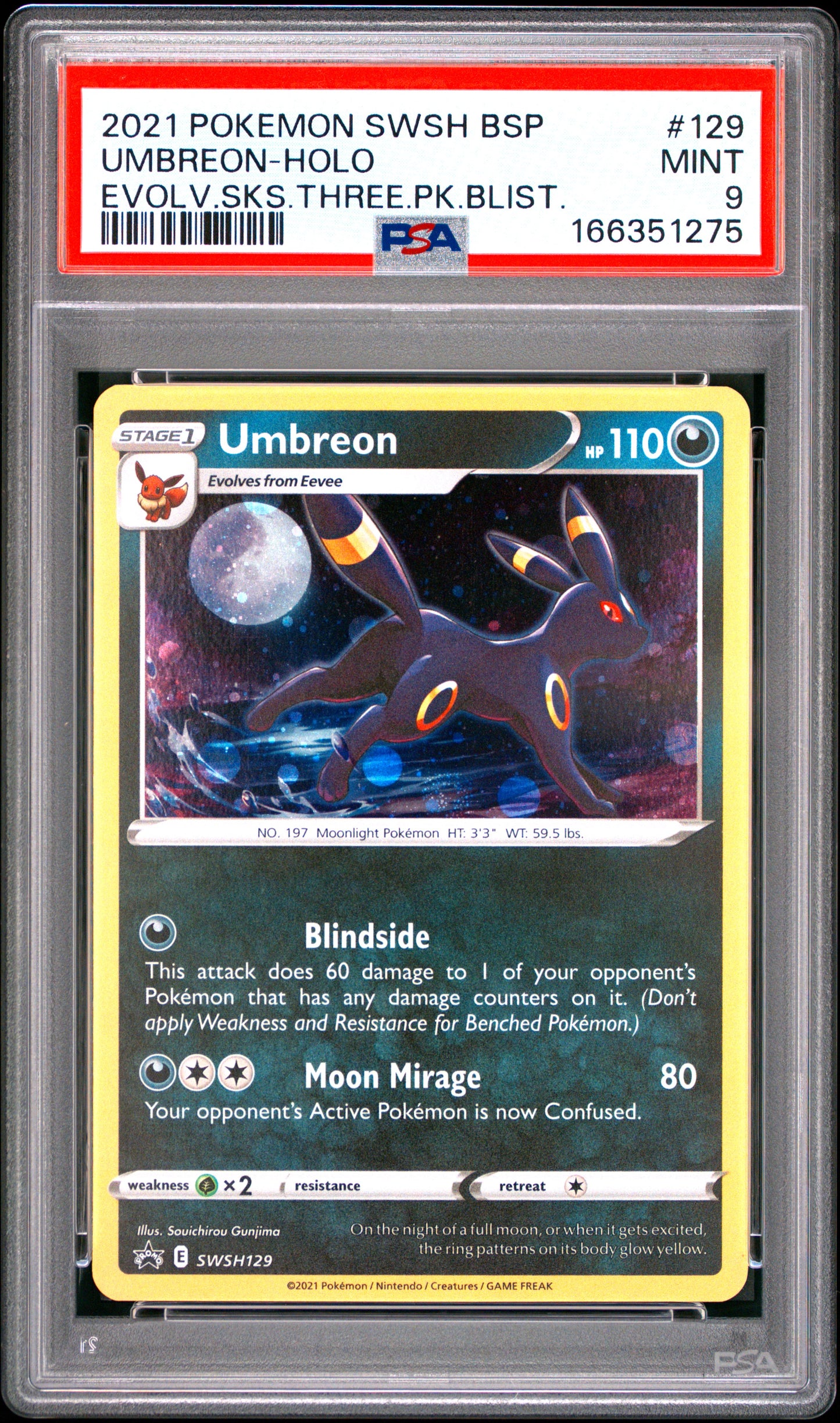PSA 9 - Umbreon Holo SWSH129 Evolving Skies 3-Pack Blister Promo x275 - Pokemon