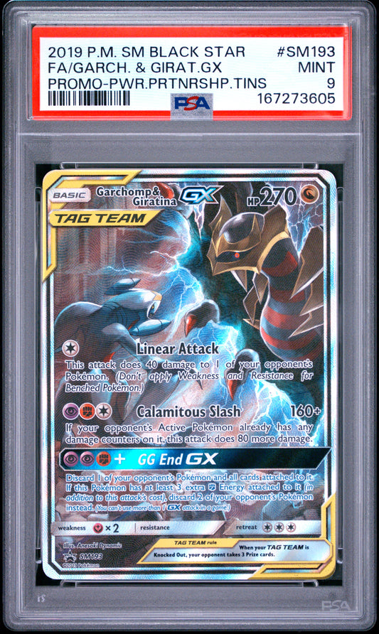 PSA 9 - Garchomp & Giratina GX SM193 Power Partnership Tins Promo x605 - Pokemon