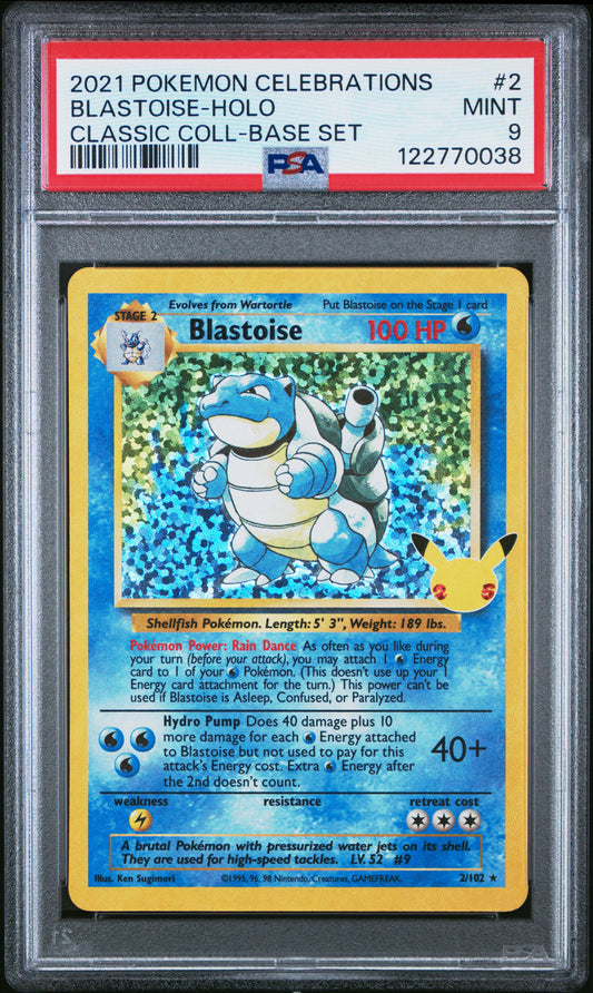 PSA 9 - Blastoise Holo 2/102 SWSH Celebrations Classic Collection - Pokemon
