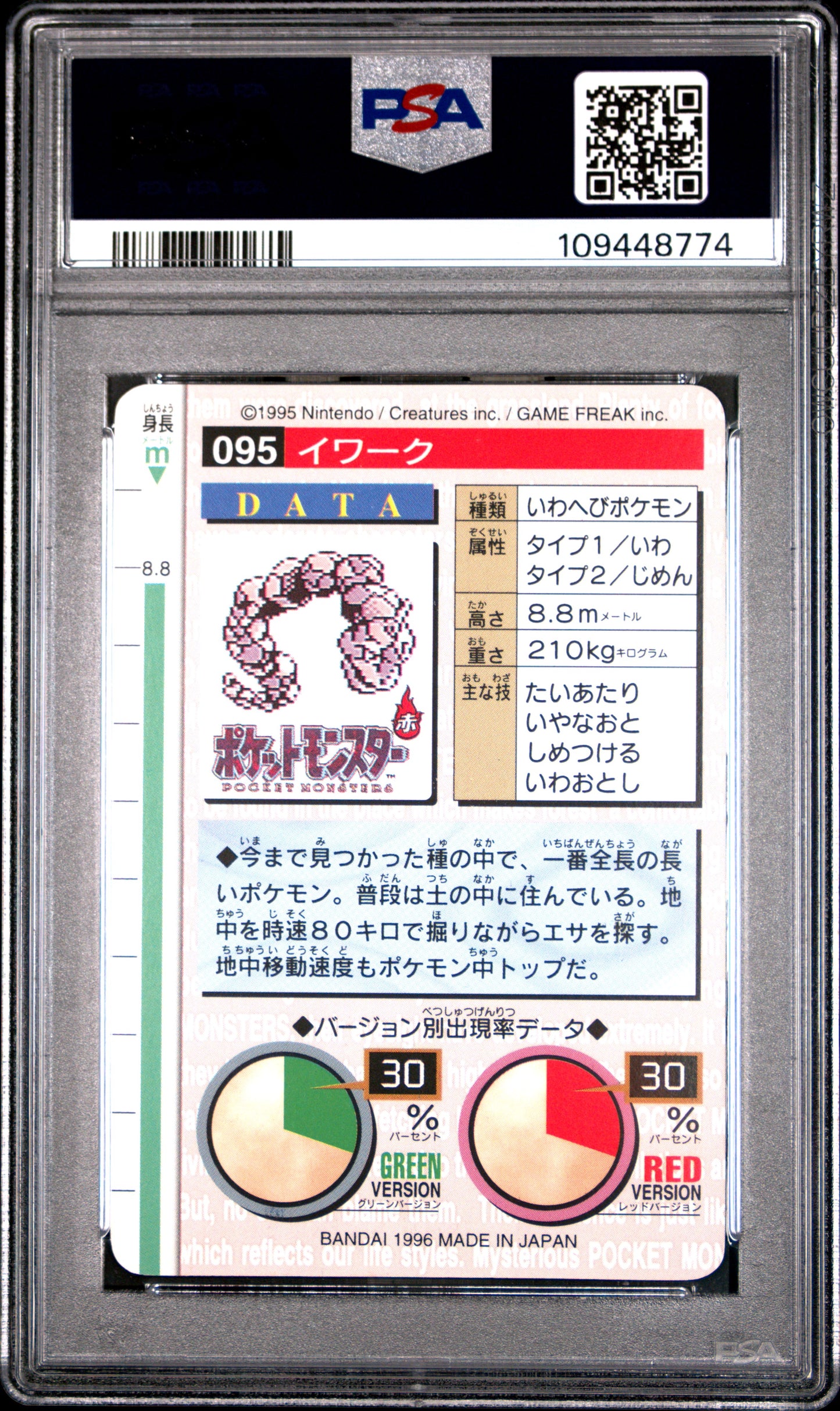 PSA 8 - Onix #95 1996 JPN Bandai Carddass Vending - Pokemon