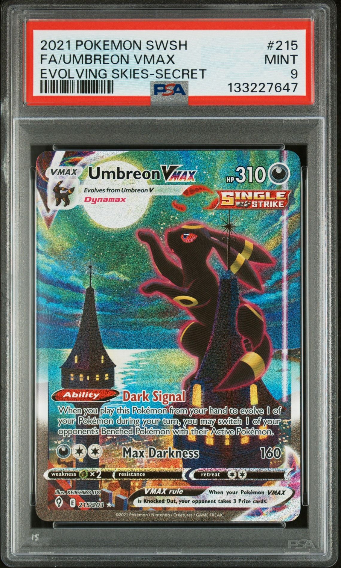 PSA 9 - Umbreon VMAX 215/203 SWSH Evolving Skies - Pokemon