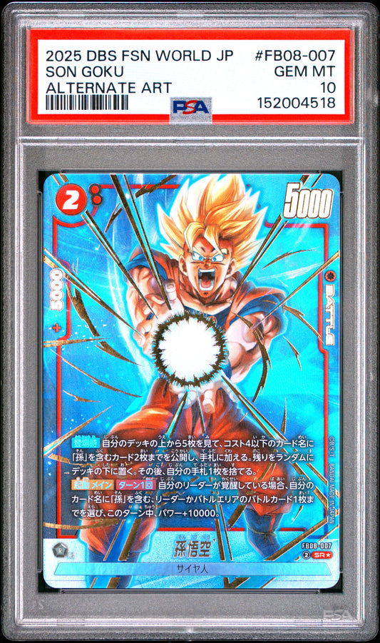 PSA 10 - Son Goku FB08-007 Alternate Art JPN Fusion World x518 - DBS