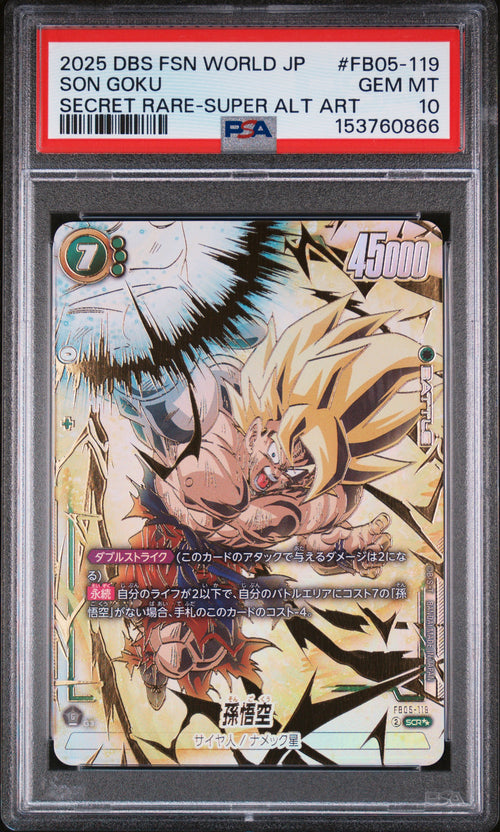 PSA 10 - Son Goku Secret Rare Super Alt Art FB05-119 JPN Fusion World - DBS
