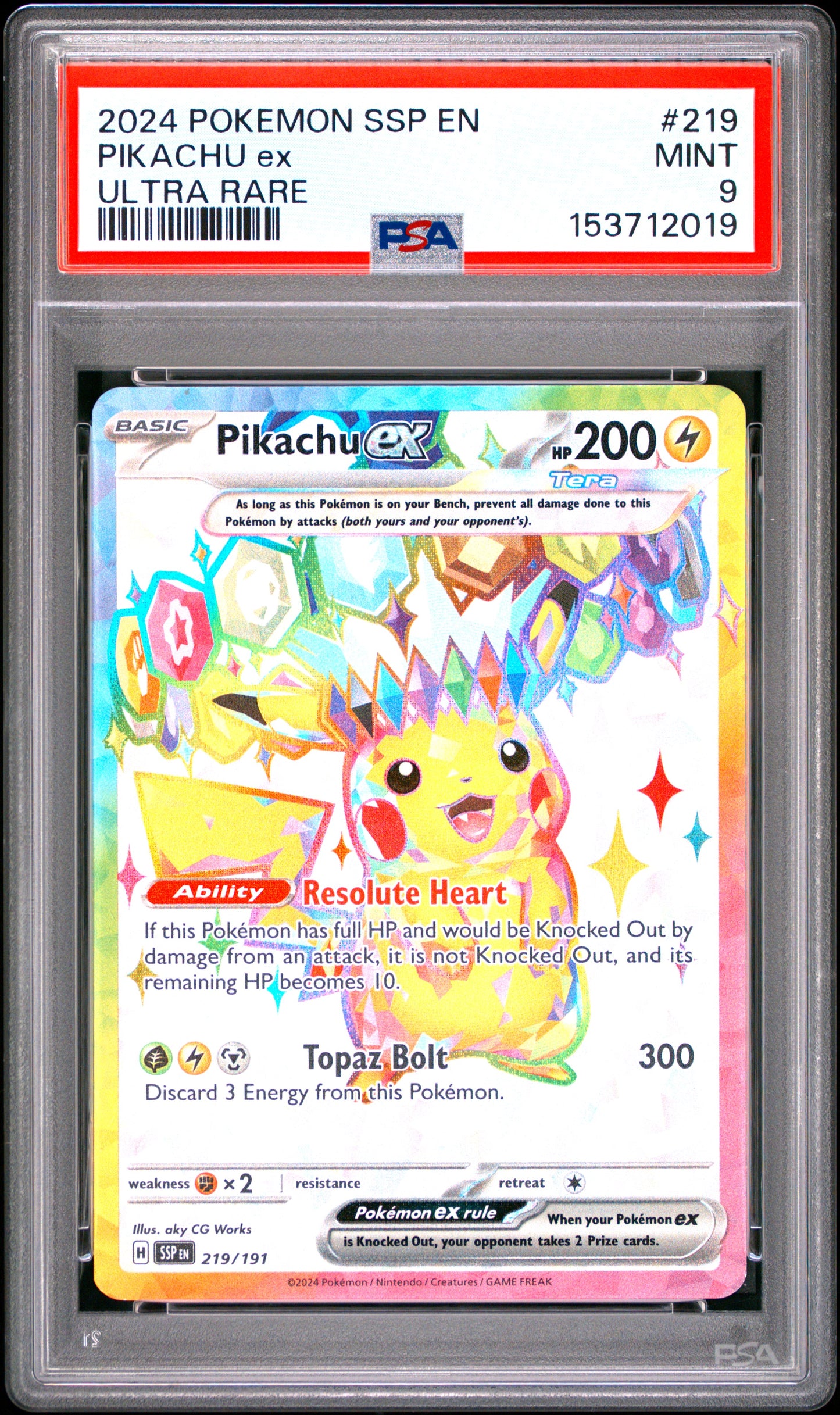 PSA 9 - Pikachu ex 219/191 SV Surging Sparks x019 - Pokemon