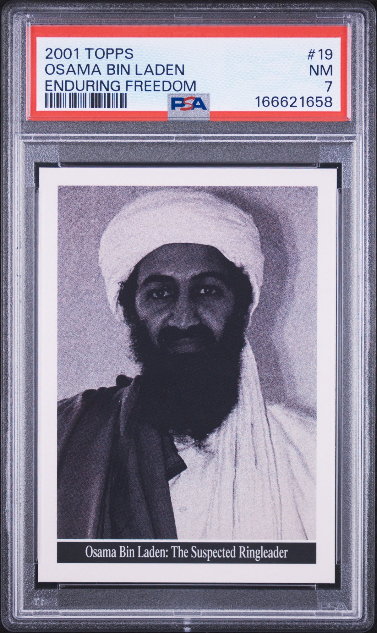 PSA 7 - Osama Bin Laden #19 2001 TOPPS Enduring Freedom x658 [JEC]