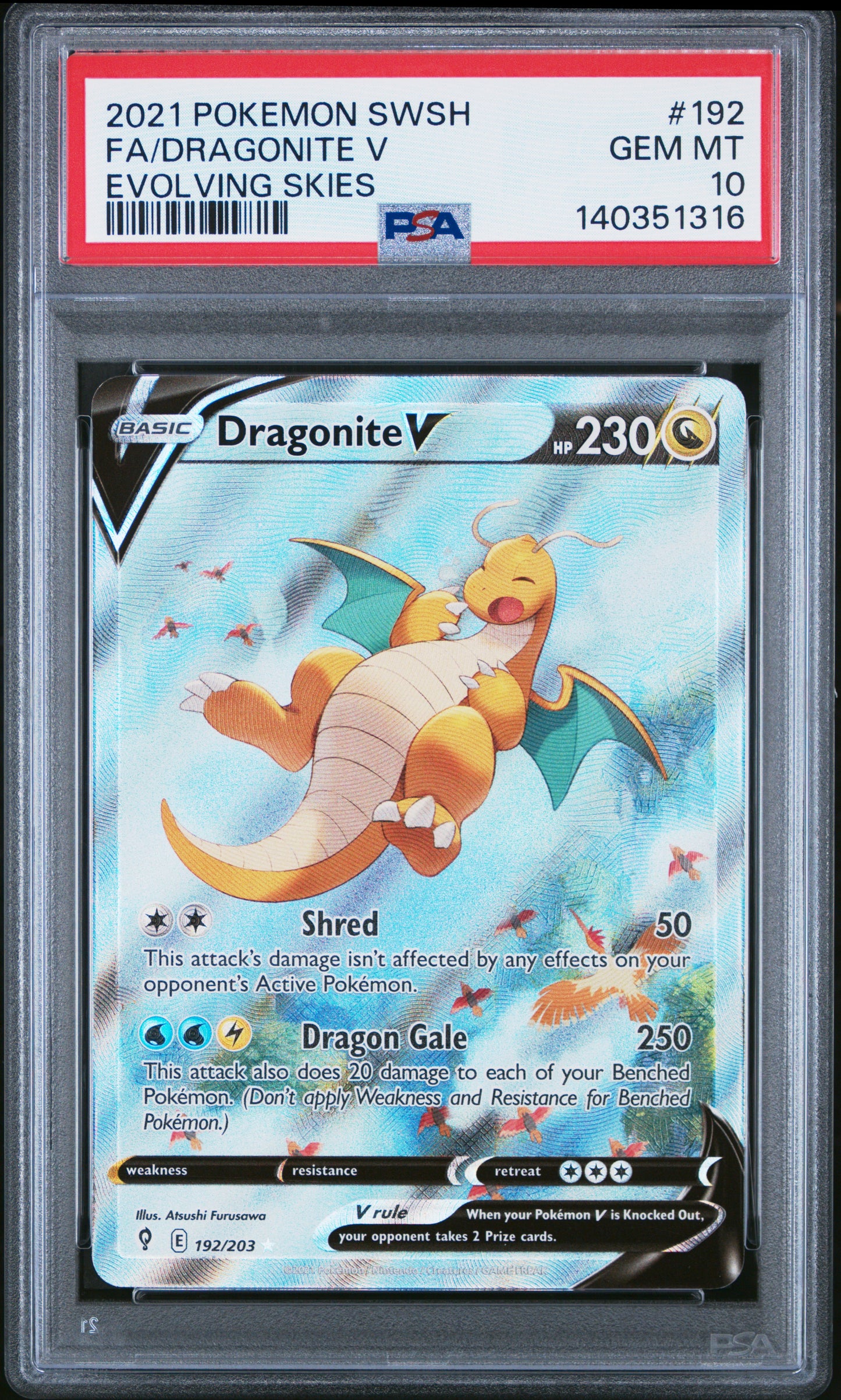 PSA 10 - Dragonite V 192/203 SWSH Evolving Skies - Pokemon