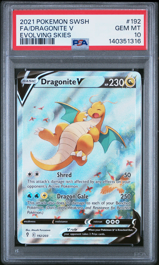 PSA 10 - Dragonite V 192/203 SWSH Evolving Skies - Pokemon