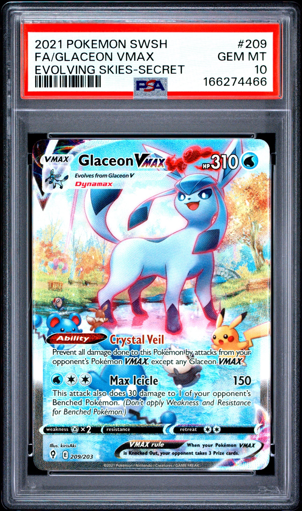 PSA 10 - Glaceon VMAX 209/203 SWSH Evolving Skies x466 - Pokemon