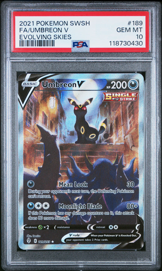 PSA 10 - Umbreon V 189/203 Alt Art SWSH Evolving Skies - Pokemon