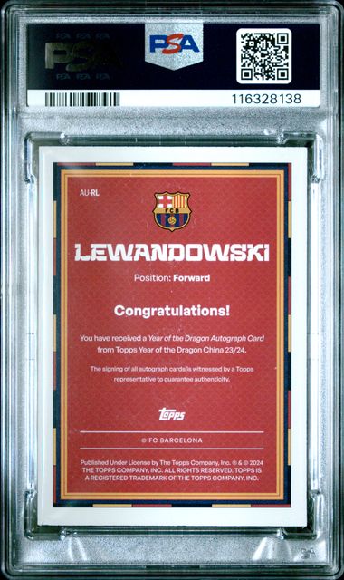PSA 6 - Lewandowski Topps FCB YOTD Auto Gold Dragon /15 - Football