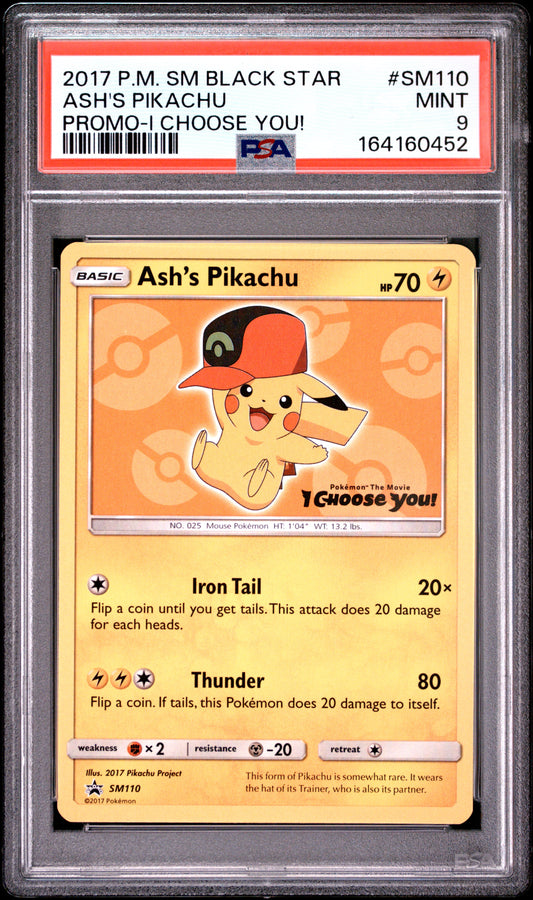 PSA 9 - Ash's Pikachu SM110 I Choose You Promo x452 - Pokemon