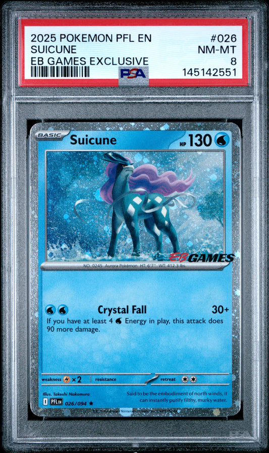 PSA 8 - Suicune Cosmos Holo 026/094 MEG EB Games Exclusive x551 - Pokemon