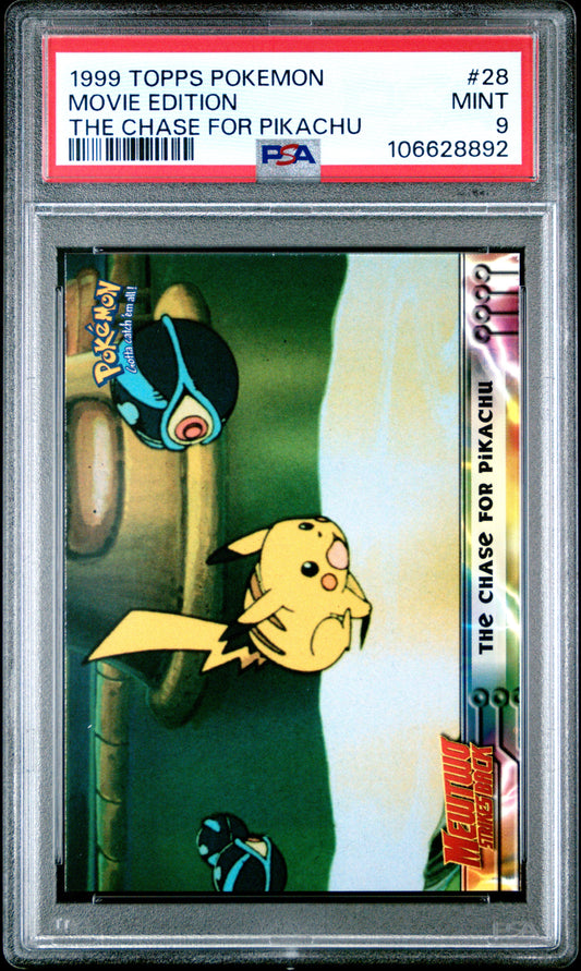 PSA 9 - Chase for Pikachu #28 1999 TOPPS Movie Edition - Pokemon