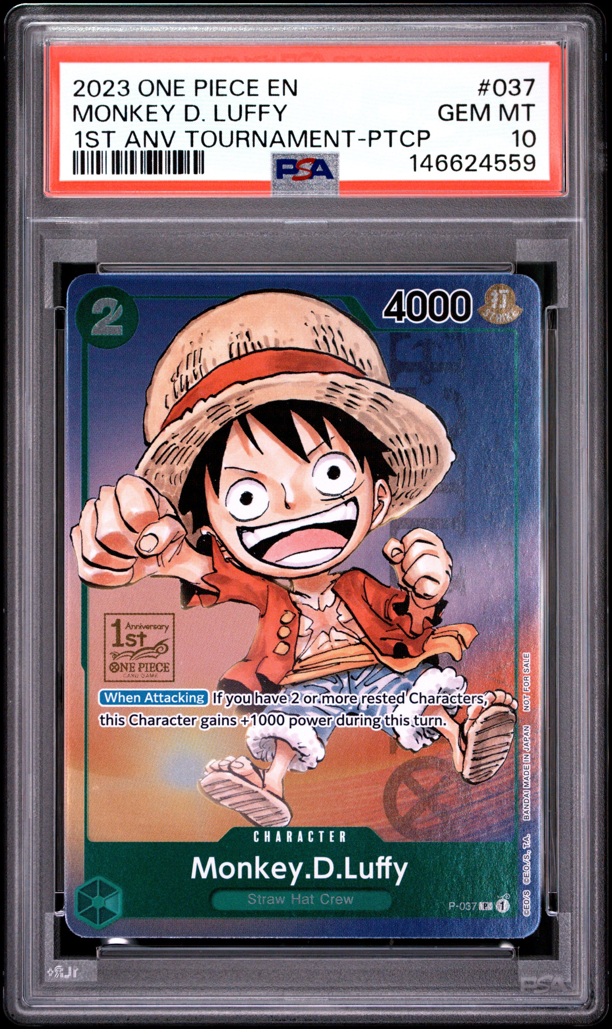 PSA 10 - Monkey D. Luffy P-037 1st Anniversary Tournament x559 - One Piece