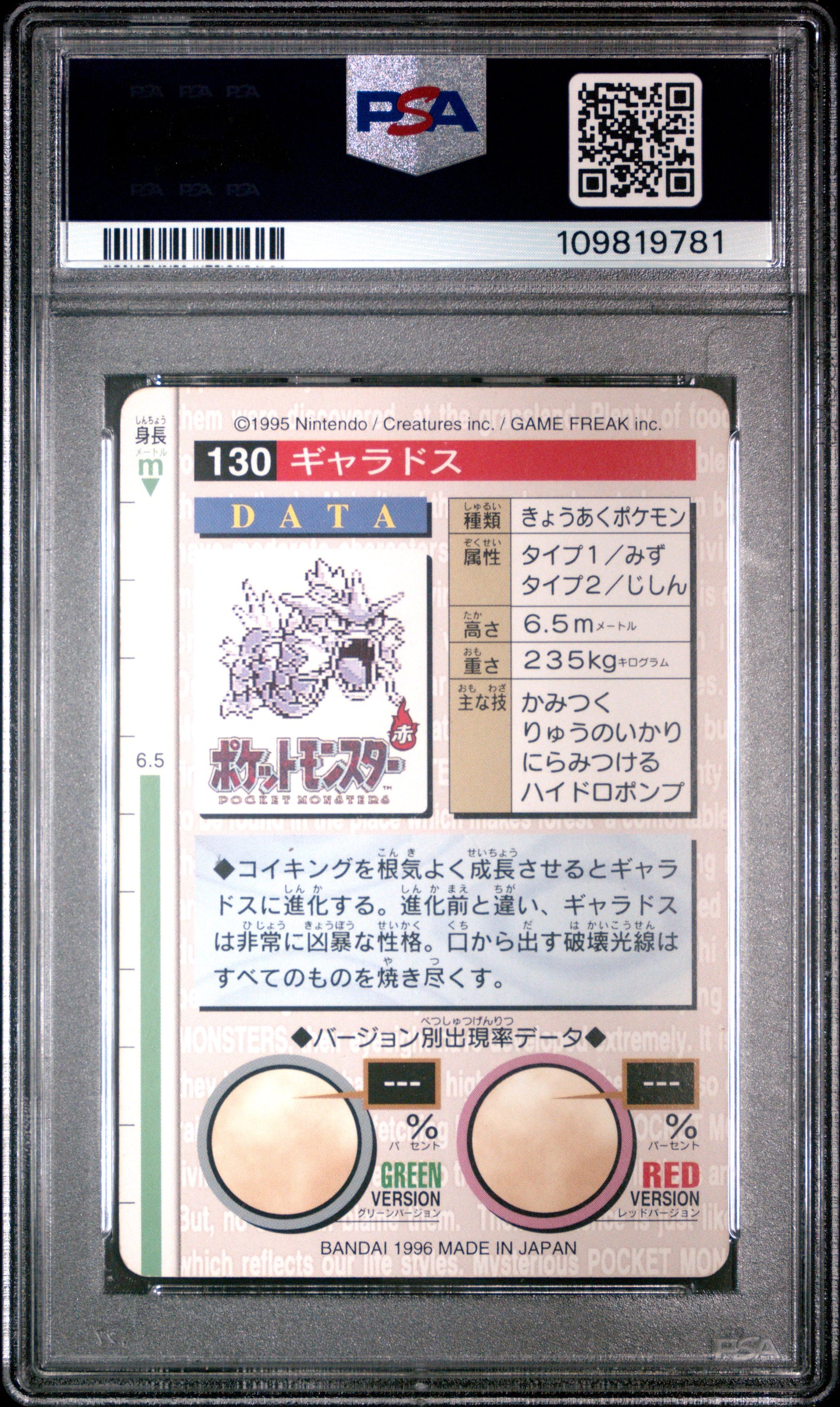 PSA 7 - Gyarados #130 1996 JPN Bandai Carddass Vending - Pokemon