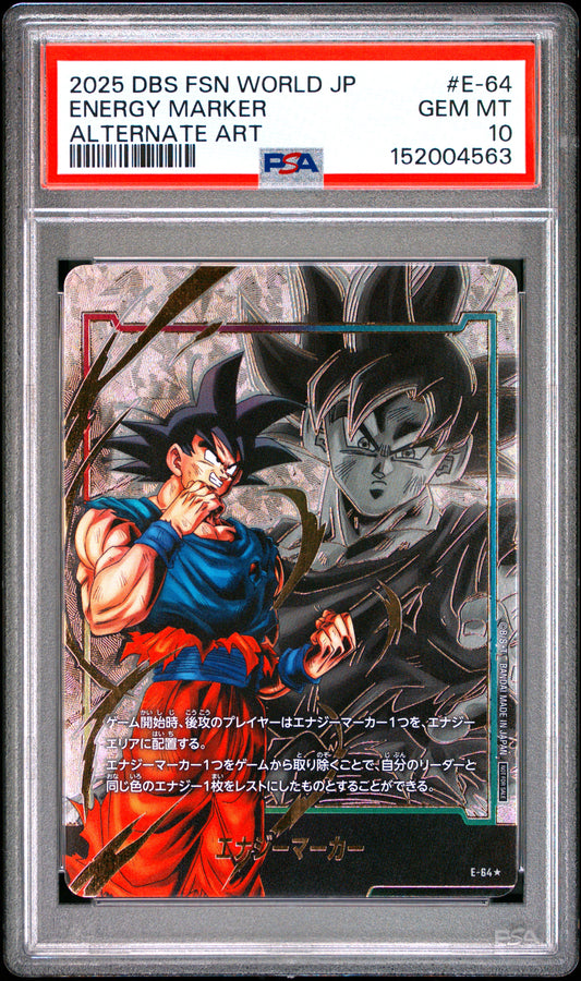 PSA 10 - Son Goku Energy Marker E-64 Alternate Art JPN Fusion World x563 - DBS