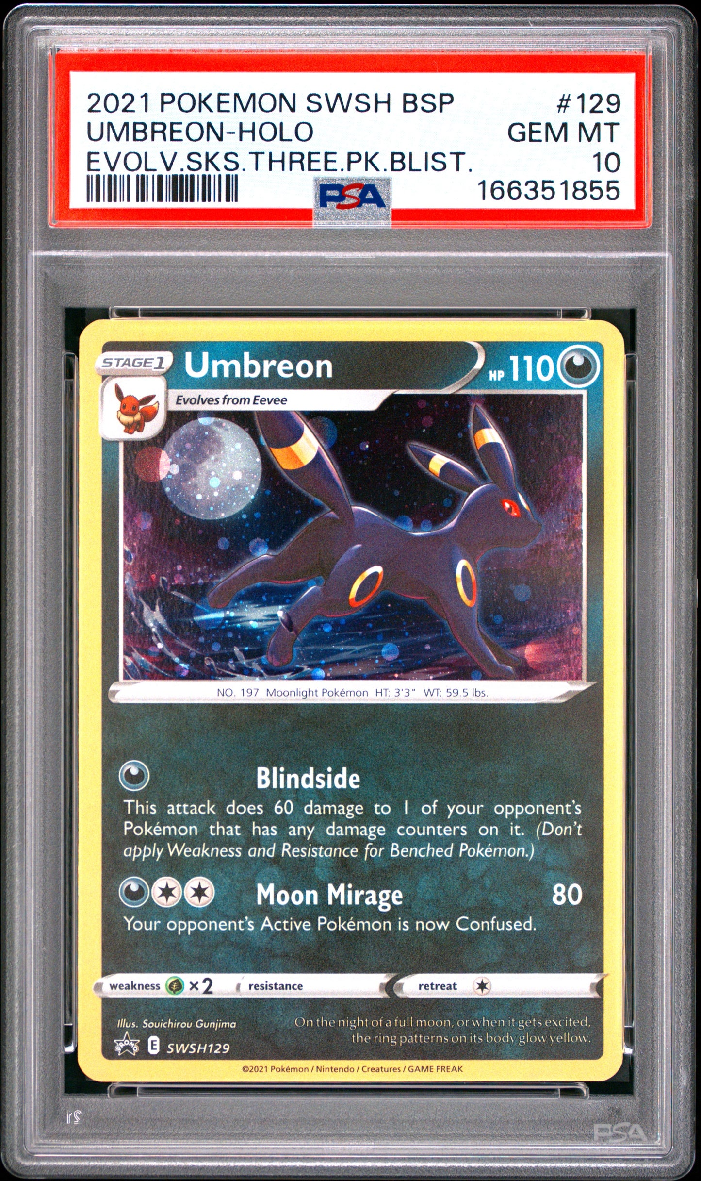 PSA 10 - Umbreon Holo SWSH129 Evolving Skies 3-Pack Blister Promo x855 - Pokemon