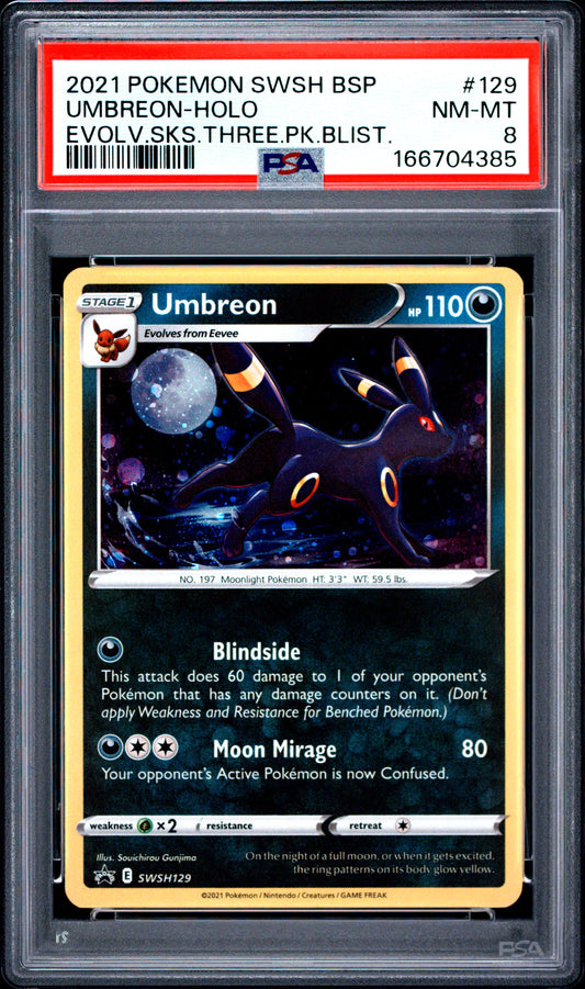 PSA 8 - Umbreon Holo 129/203 Swsh Black Star Promo x385 - Pokemon